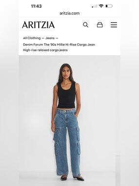 Aritzia Denim Forum The 90’s High-Rise Millie Cargo Jeans in Med Indigo Denim